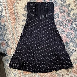 J. Crew Strapless Navy and White Swiss Dot Cotton Dress